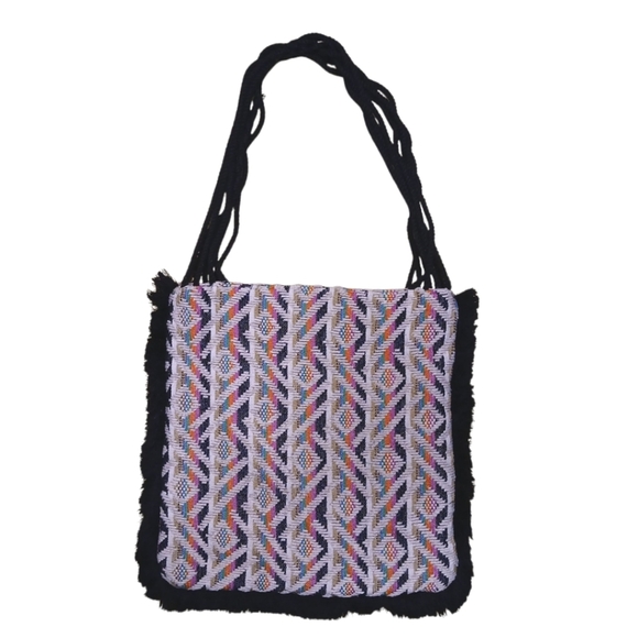 Geometric Shoulder Bag with Fringe - Picture 1 of 9